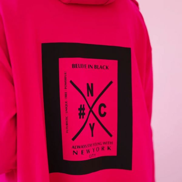 Kesi Believe trikootakki hupulla fuksia-2