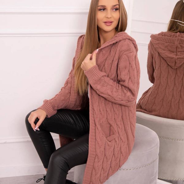 Kesi Hood neuletakki vanha roosa-1