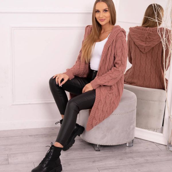Kesi Hood neuletakki vanha roosa-5