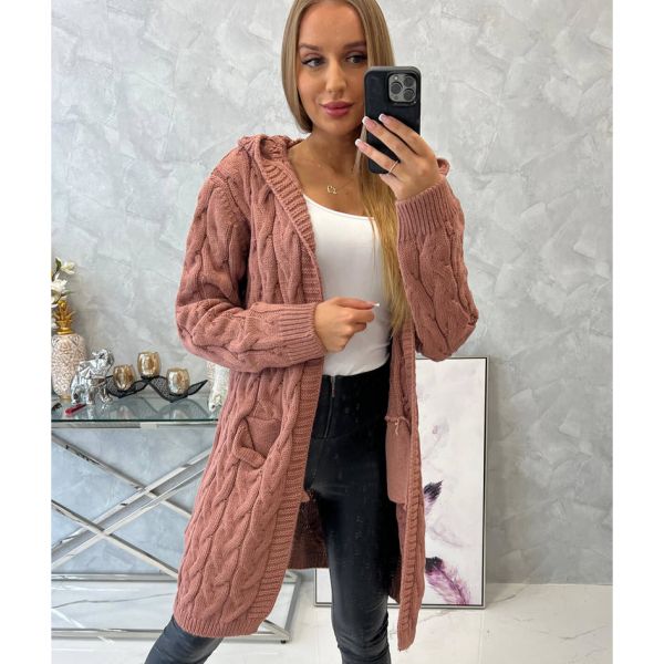 Kesi Hood neuletakki vanha roosa-2