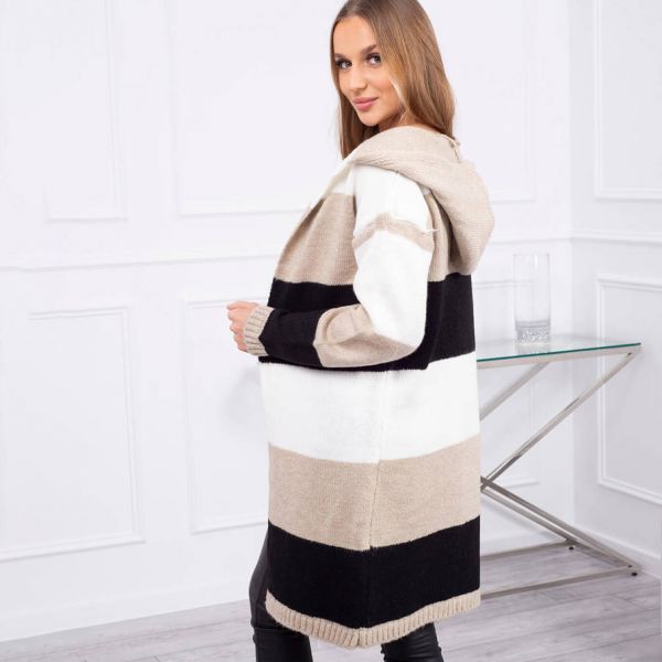 Kesi raidallinen neuletakki hupulla beige-2
