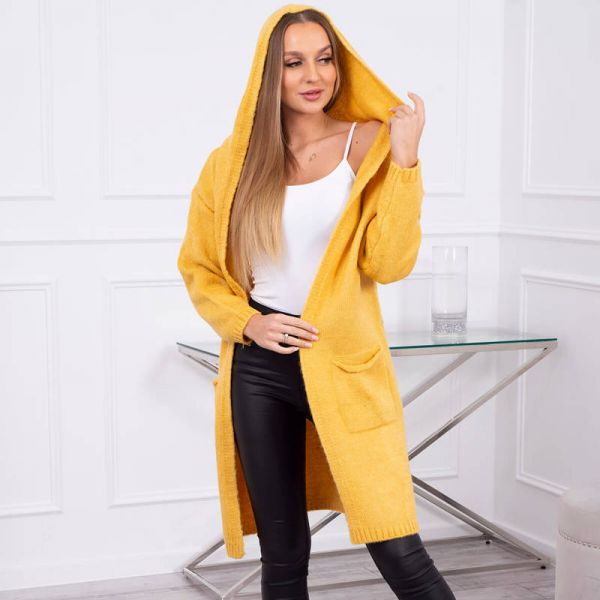 Kesi Softy neuletakki hupulla mustard-1