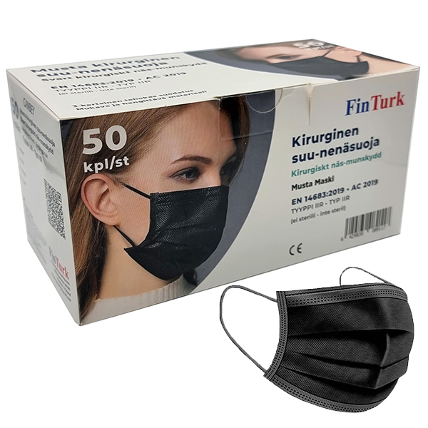 Musta kirurginen kasvosuoja (50 kpl/pkt)