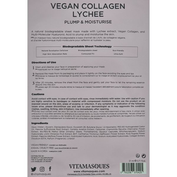 Vitamasque Vegan Collagen Lychee kangasnaamio 21 ml-6