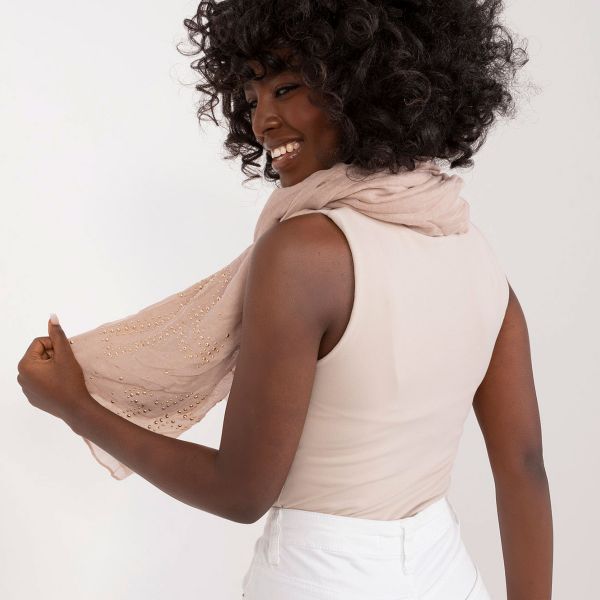 Niittikoristeinen huivi beige-3