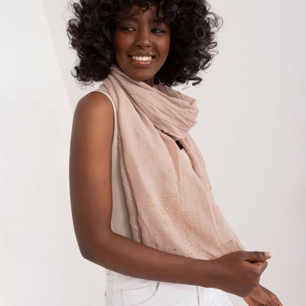 Niittikoristeinen huivi beige-4
