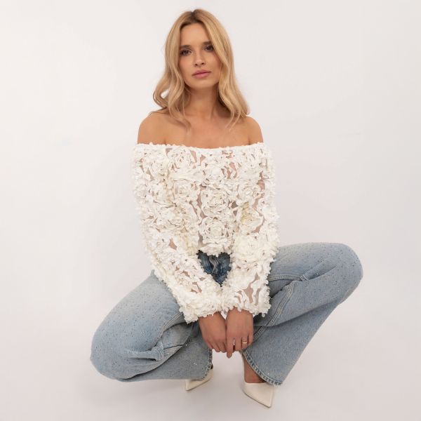 Italy Fashion 3D applikoitu paita l.valkoinen-5