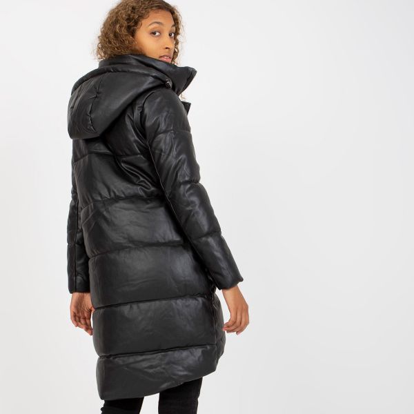 Honey Winter keinonahkainen toppatakki musta-4