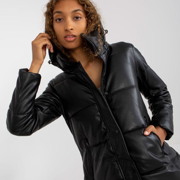 Honey Winter keinonahkainen toppatakki musta-3