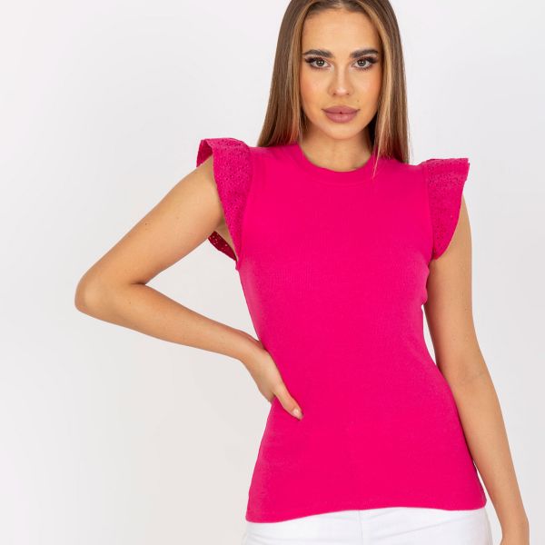 Rue Paris Penny röyhelöhihainen ribbitoppi fuksia-4