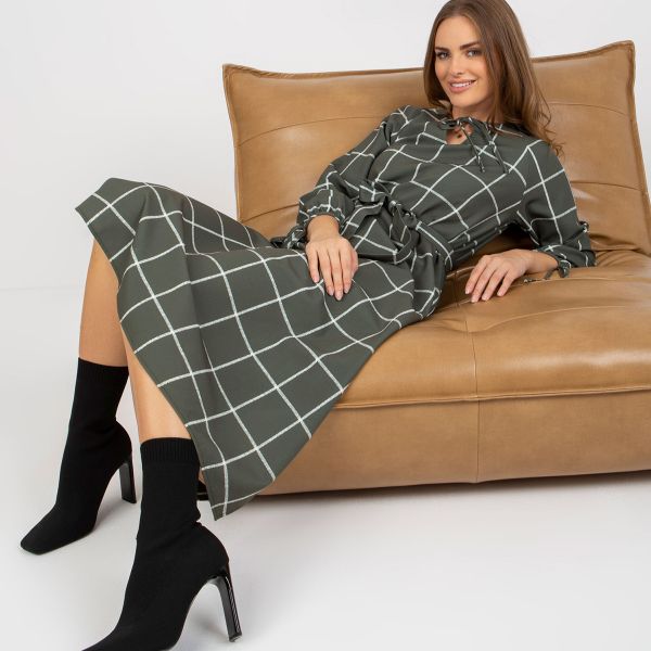 Lakerta Paulina ruutukuvioinen mekko khaki-1