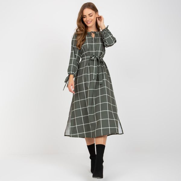 Lakerta Paulina ruutukuvioinen mekko khaki-2