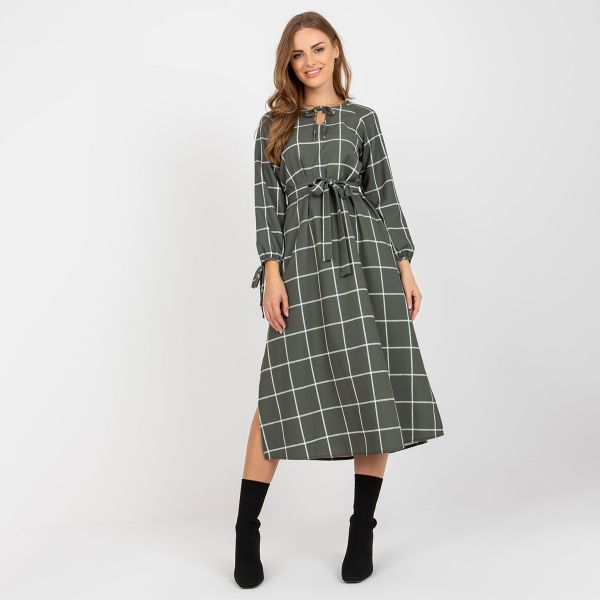Lakerta Paulina ruutukuvioinen mekko khaki-4