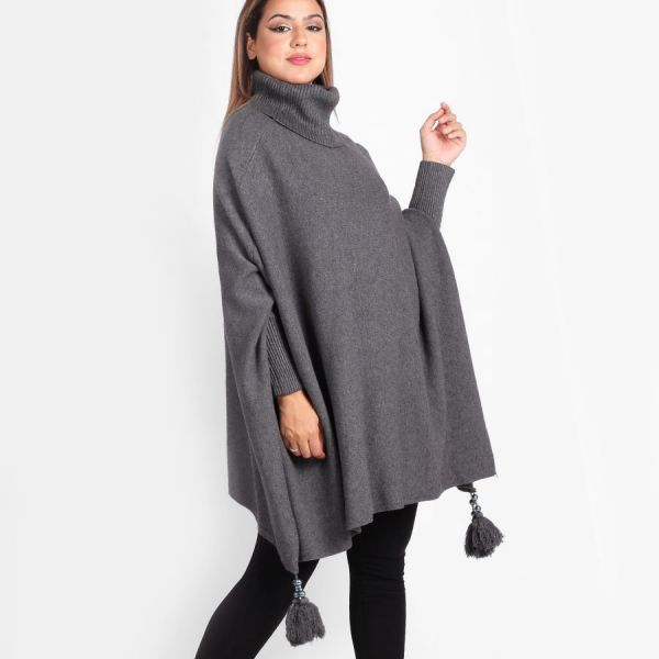 Creme Boheme Tassels neuleponcho t.harmaa