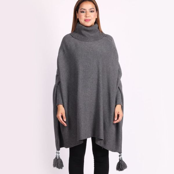 Creme Boheme Tassels neuleponcho t.harmaa-4