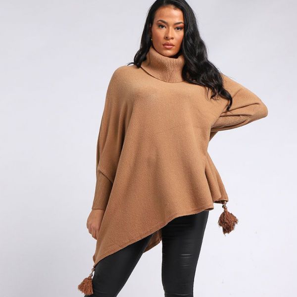 Creme Boheme Tassels neuleponcho kameli-3