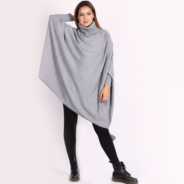 Creme Boheme Tassels neuleponcho v.harmaa-2