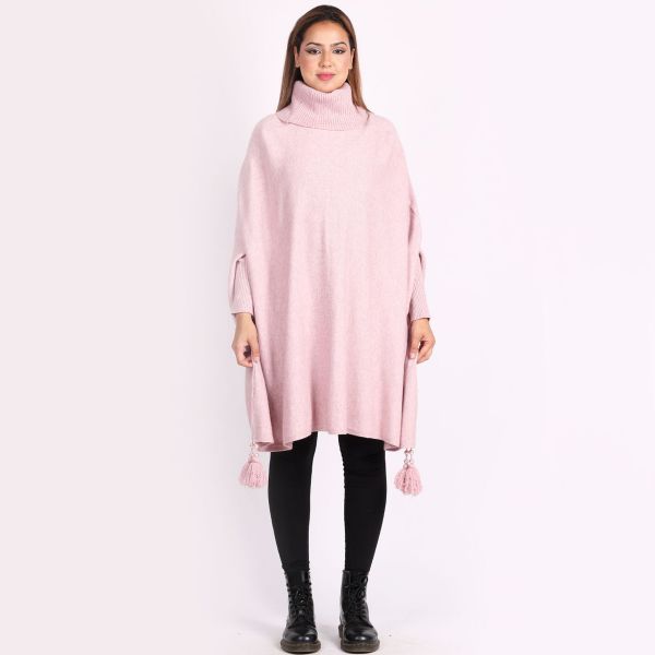 Creme Boheme Tassels neuleponcho roosa-4