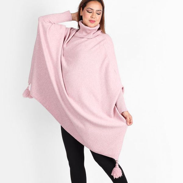 Creme Boheme Tassels neuleponcho roosa