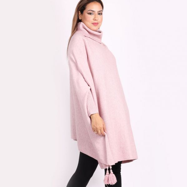 Creme Boheme Tassels neuleponcho roosa-2