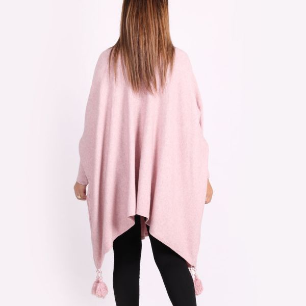 Creme Boheme Tassels neuleponcho roosa-3