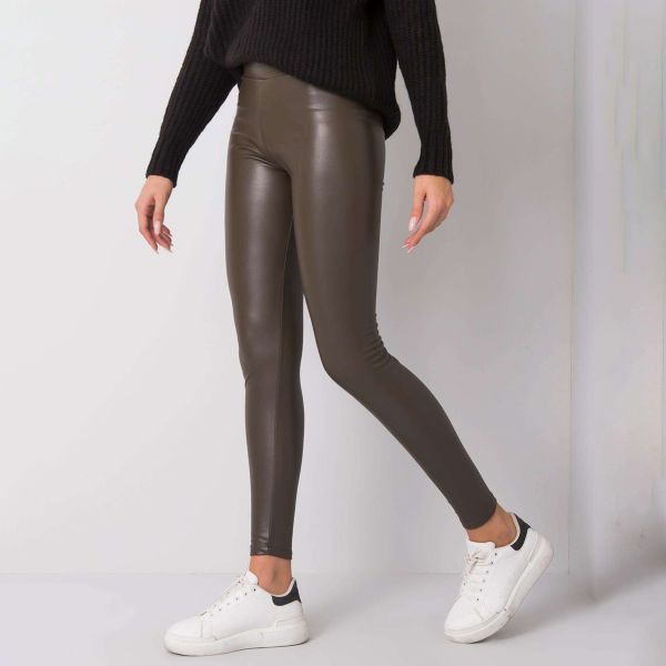 Rue Paris Bryan thermo leatherlook leggingsit t.khaki-1