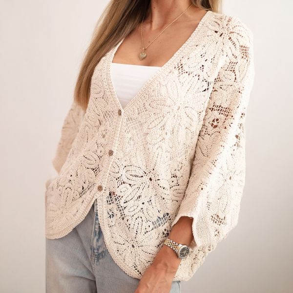 Rosalie pitsineuletakki puuvilla beige-3