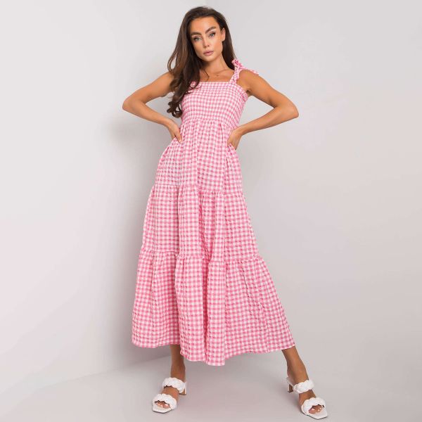 Rue Paris Michela ruutukuvioinen mekko pinkki-1