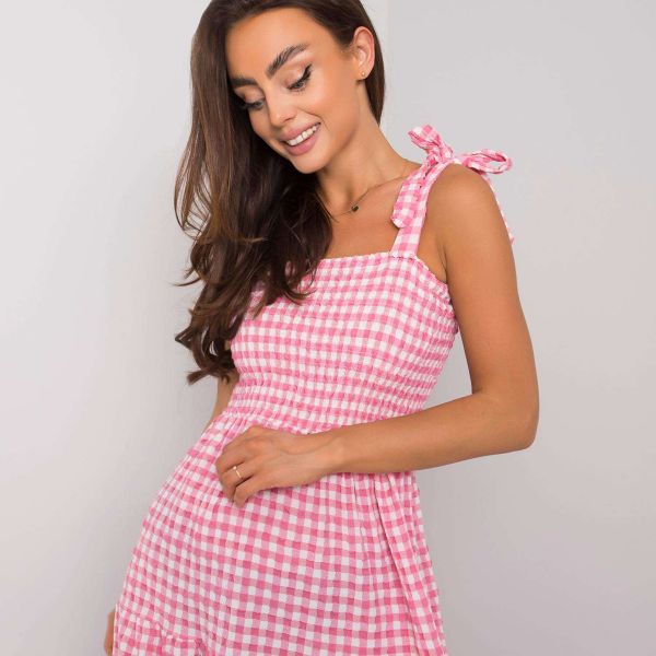 Rue Paris Michela ruutukuvioinen mekko pinkki-4