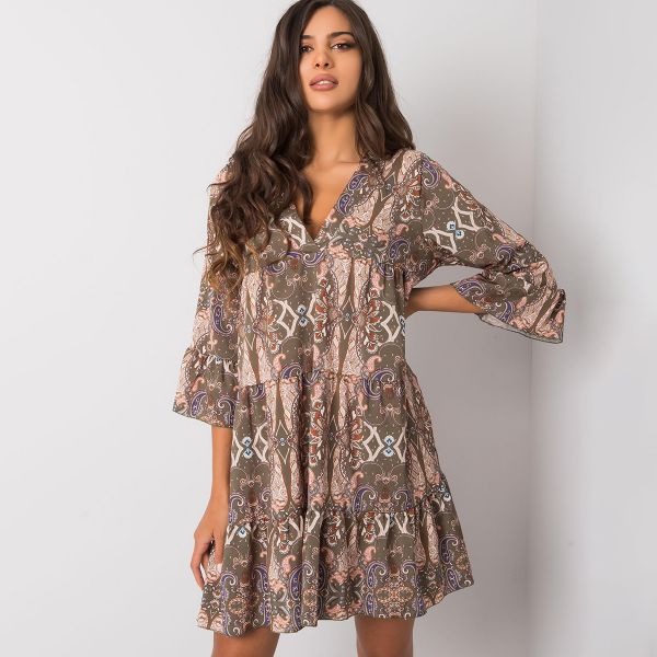 Rue Paris Jasmine kuvioitu mekko khaki-2