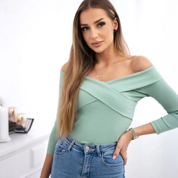 Kesi off shoulder ribbipaita minttu-2