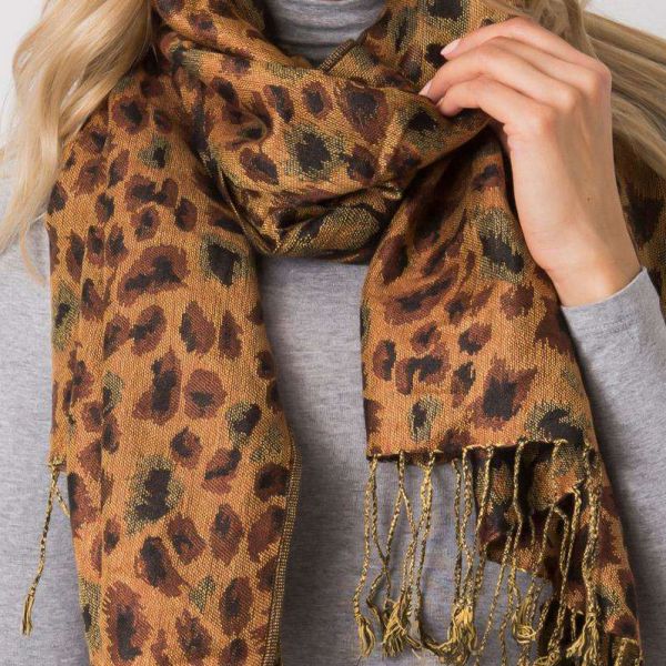 Pashminahuivi leopardikuvio musta/oranssi-4