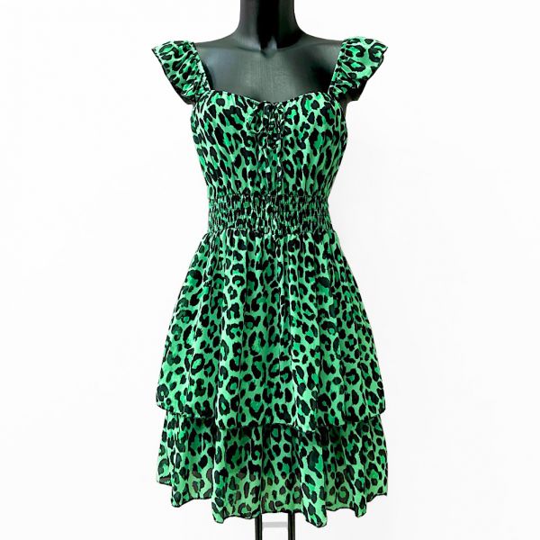 Elle Ophelie leopardikuvoinen mekko vihreä-1