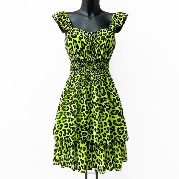 Elle Ophelie leopardikuvoinen mekko lime-1