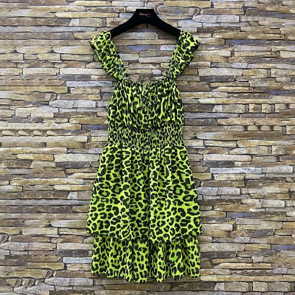 Elle Ophelie leopardikuvoinen mekko lime-2