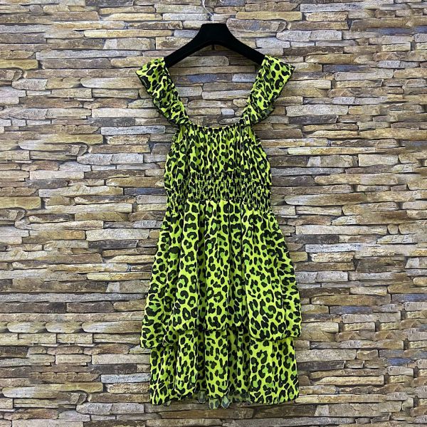 Elle Ophelie leopardikuvoinen mekko lime-3