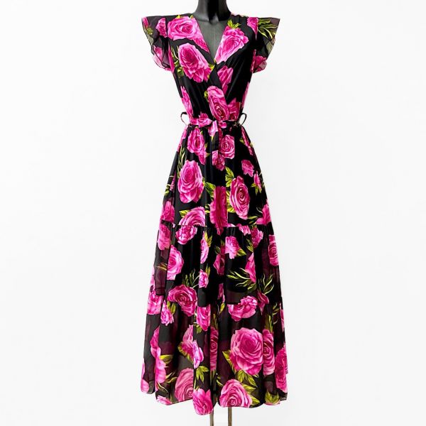 Elle Enola kuvioitu mekko musta-fuksia