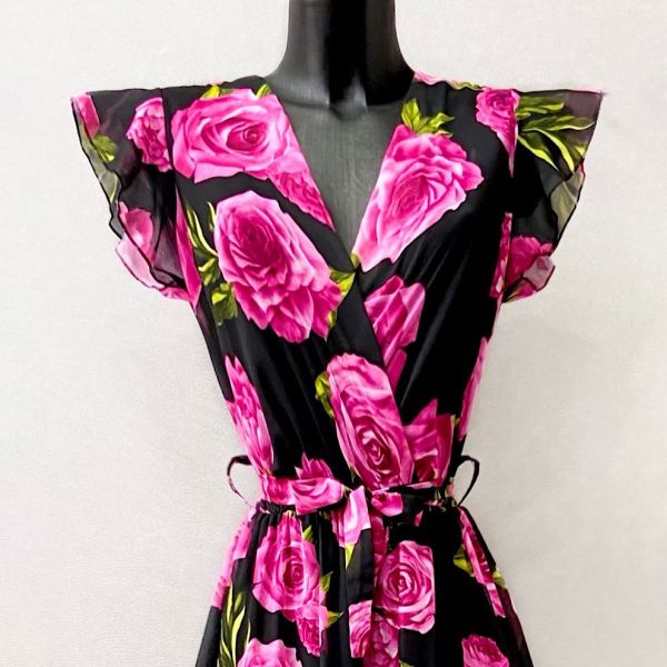 Elle Enola kuvioitu mekko musta-fuksia-2