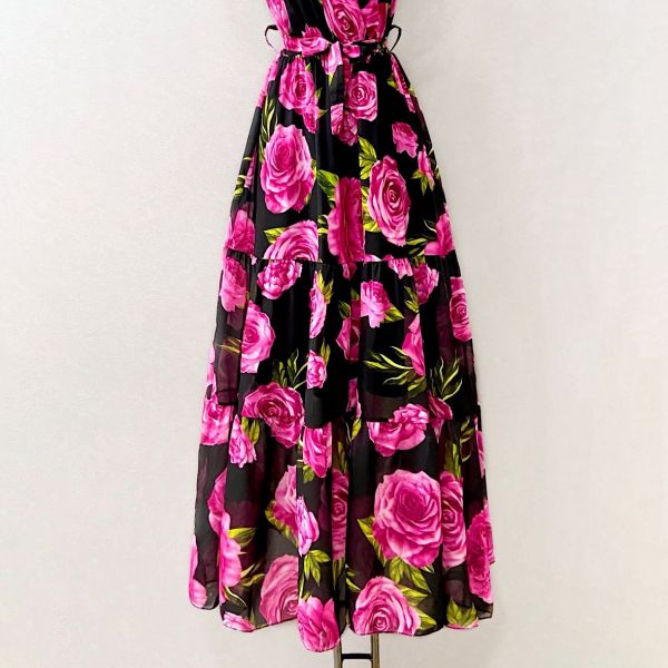 Elle Enola kuvioitu mekko musta-fuksia-3