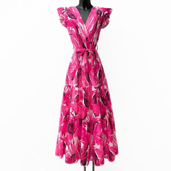 Elle Enola lehtikuvioinen mekko pinkki
