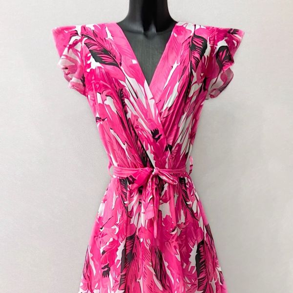Elle Enola lehtikuvioinen mekko pinkki-2
