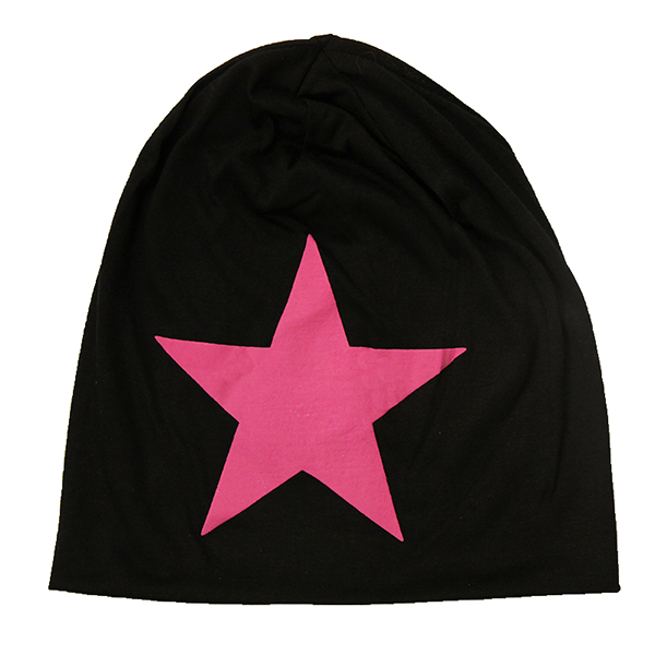 Musta trikoopipo pinkillä tähdellä-2