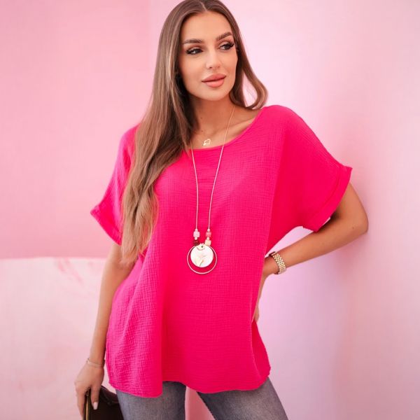 Kesi Matilda musliinipaita korulla fuksia