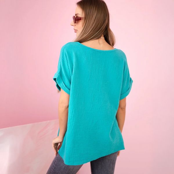Kesi Matilda musliinipaita korulla teal-3