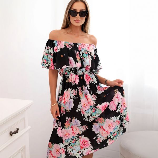 Nanet Off-shoulder kukkamekko musta
