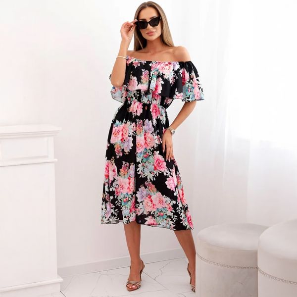 Nanet Off-shoulder kukkamekko musta-2