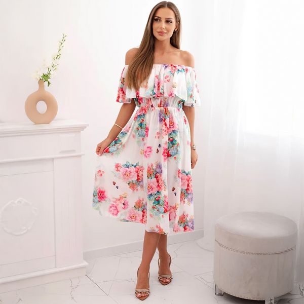 Nanet Off-shoulder kukkamekko valkoinen