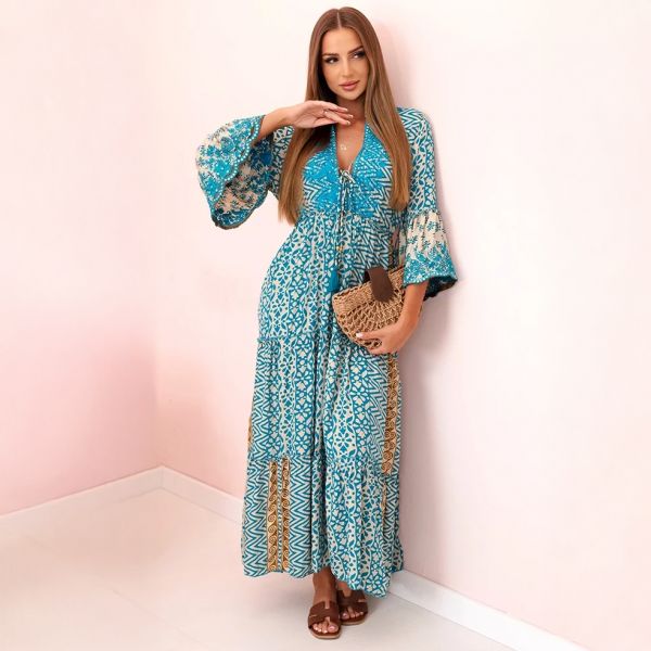 Marisol Boho maksimekko turkoosi