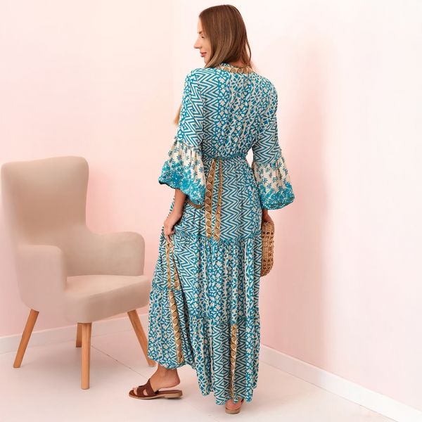 Marisol Boho maksimekko turkoosi-3