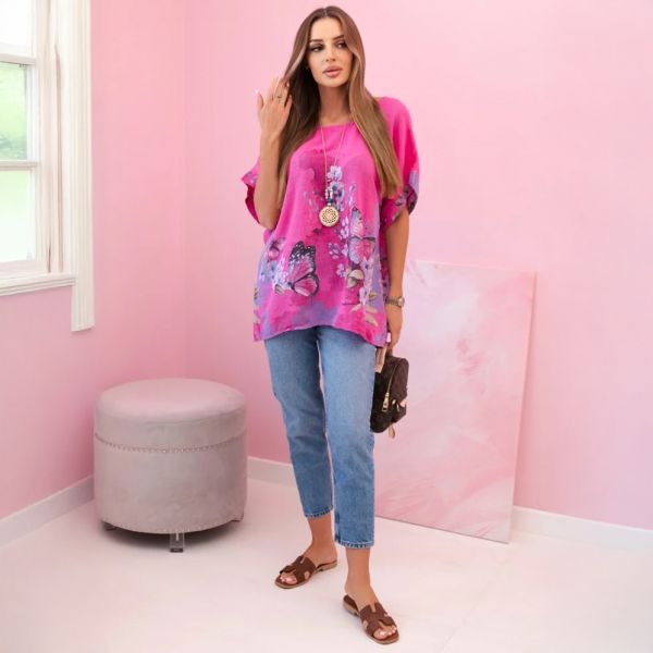 Lorelei paita puuvillapellavaa pinkki-4